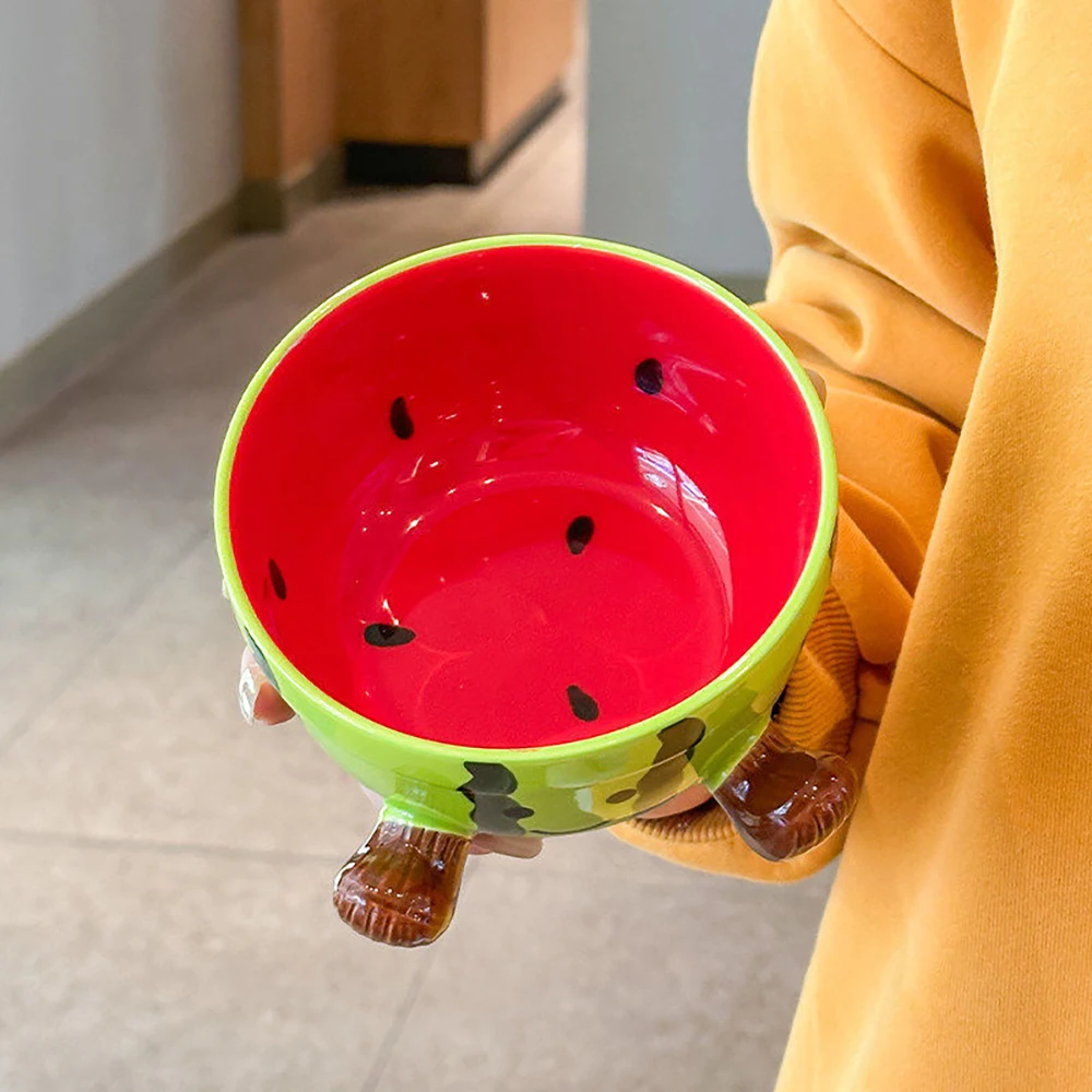 Cute Watermelon Shaped Ceramic Bowl for Kitchen Dining Creative 3D Nut Feet Cartoon Fruit Bowls Home Restaurant Tableware