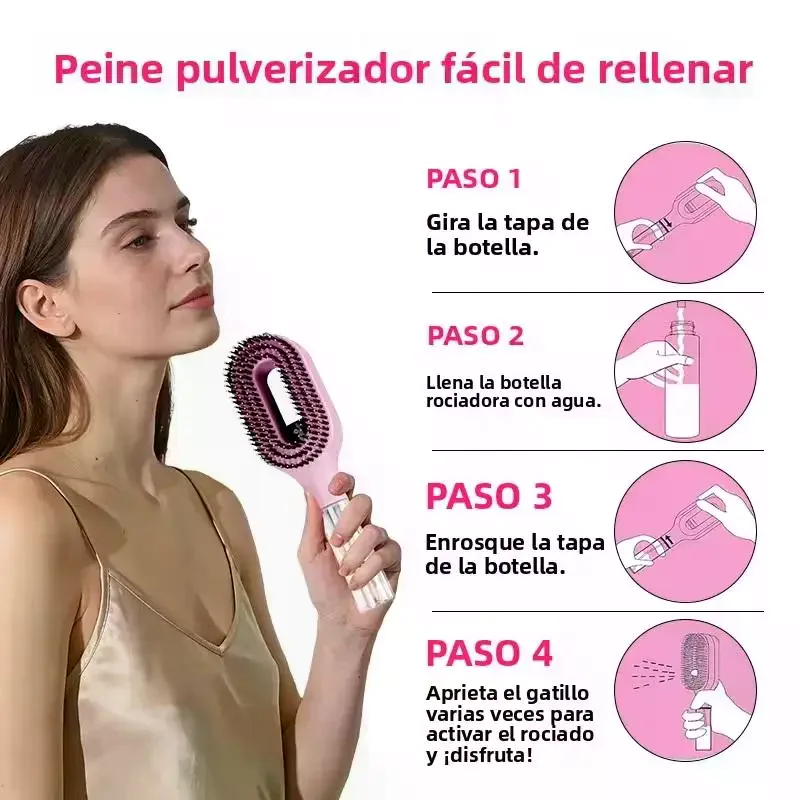 2in1 Sprayer Comb Detangling Scalp Massage Hairbrush With Spray Bottle Essential Oil Water Mist Spray Brush Anti-static Summer