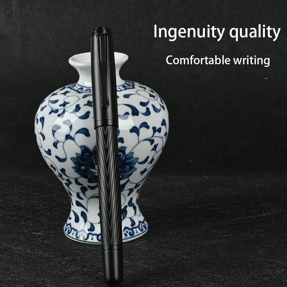 Titanium Nib Black Samurai Fountain Pen 0.5mm Nib Refillable Metal Fountain Pen Tree Texture Smooth Ink Pens Writing Supplies