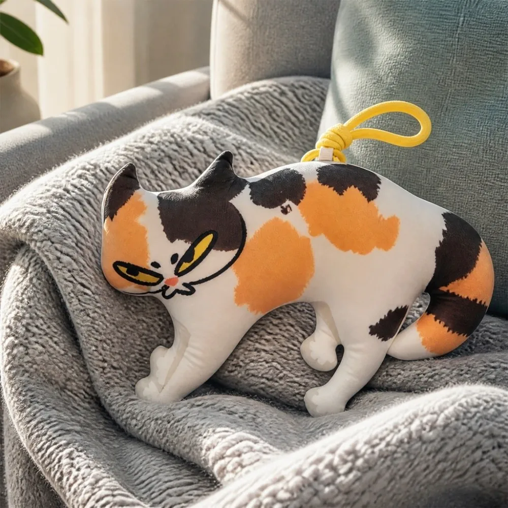 Fashion Soft Angry Cat Keychain Cartoon Animal Shape Funny Stuffed Pendant Cute Creative Plush Keyring Birthday Gift