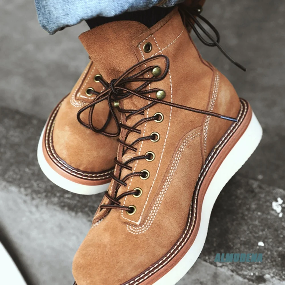 Suede Trendy Multi Tone Men Retro High Top Boots Lace Up Contrast White Sole Outdoor Spring Autumn Comfort Casual Ankle Boots