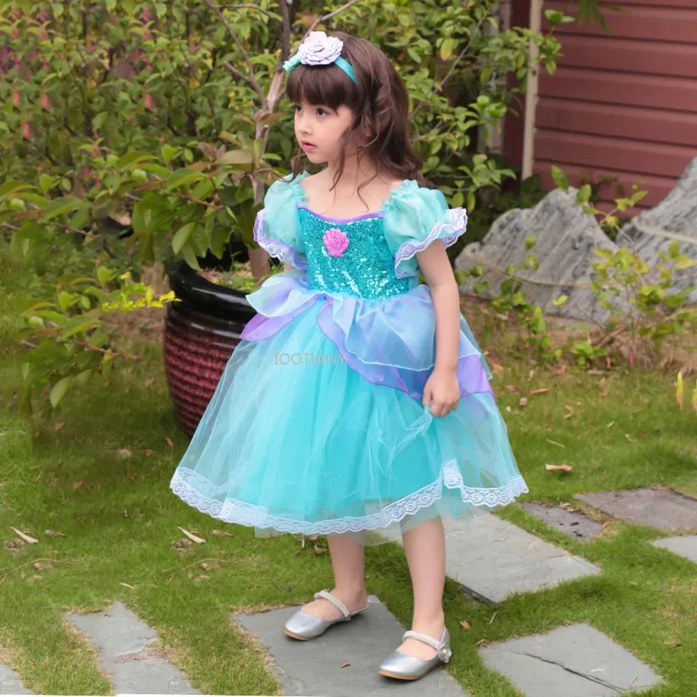 2024 bebê sereia vestidos de baile festa de aniversário cosplay traje pequena sereia ariel vestidos de princesa crianças vestido de verão para meninas