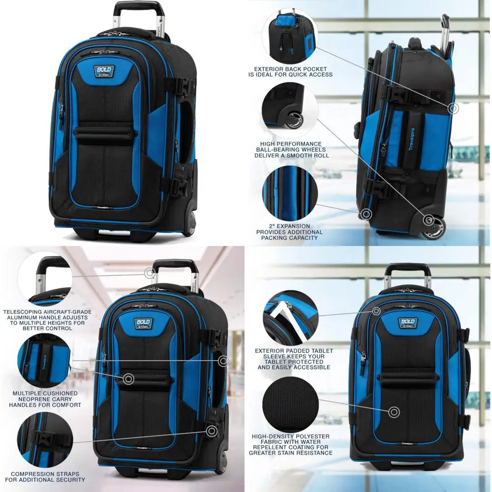 Expandable Softside 22-Inch Carry-On Rollaboard Luggage, Blue and Black, Travel-Friendly Lightweight Suitcase