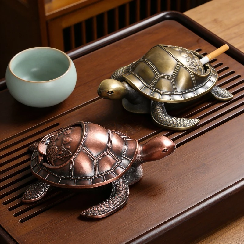 1Pc Ashtray Metal European Creative Retro Gear Anti-drop Multi-functional Practical Turtle Shape with Cover Ornament