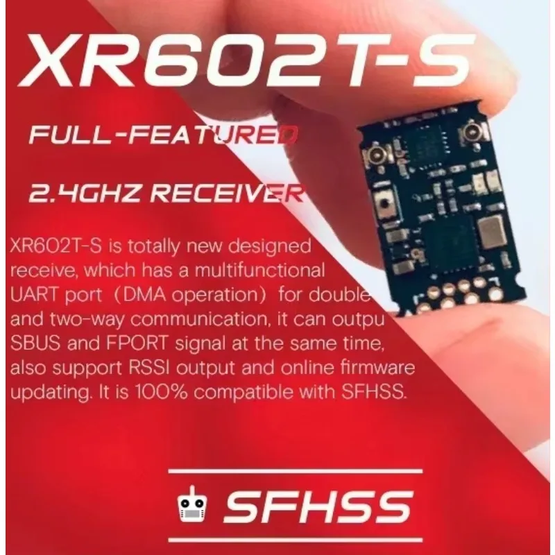 XR602T-S S-FHSS Receiver, 0.8g Tiny Size, Diversity Antenna, SBUS FPort Telemetry, UFL Connector for Futaba FPV Quads