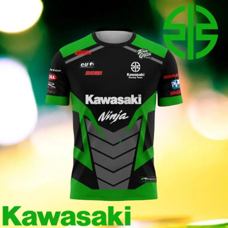 

Мужская быстросохнущая футболка Kawasaki для соревнований на мотоцикле для взрослых и детей, спортивный трикотаж с короткими рукавами для езды по бездорожью