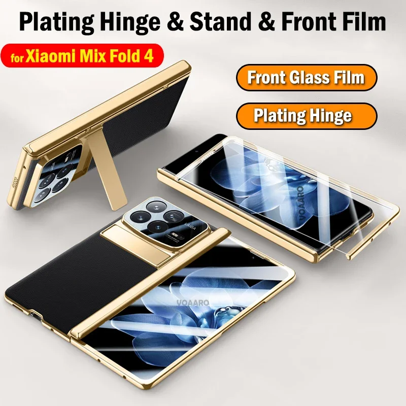 

Foldable Stand Leather Funda for Xiaomi Mix Fold 4 Plating Hinge Case for Xiaomi Mix Fold 4 Case with Front Screen Glass Film