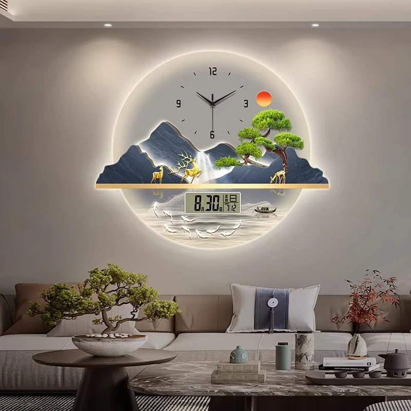 Indoor Wall Decoration Wall Clock Display Time Calendar Electronic Hang Watch Living Room LED Mute Number Clock Mural Room Decor