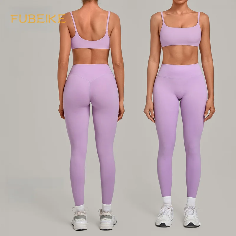 Women Yoga Two‑Piece Set Thin‑Strap Sports Bra High Waist Slimming Yoga Leggings Active Outfit Pilates Workout Sportswear