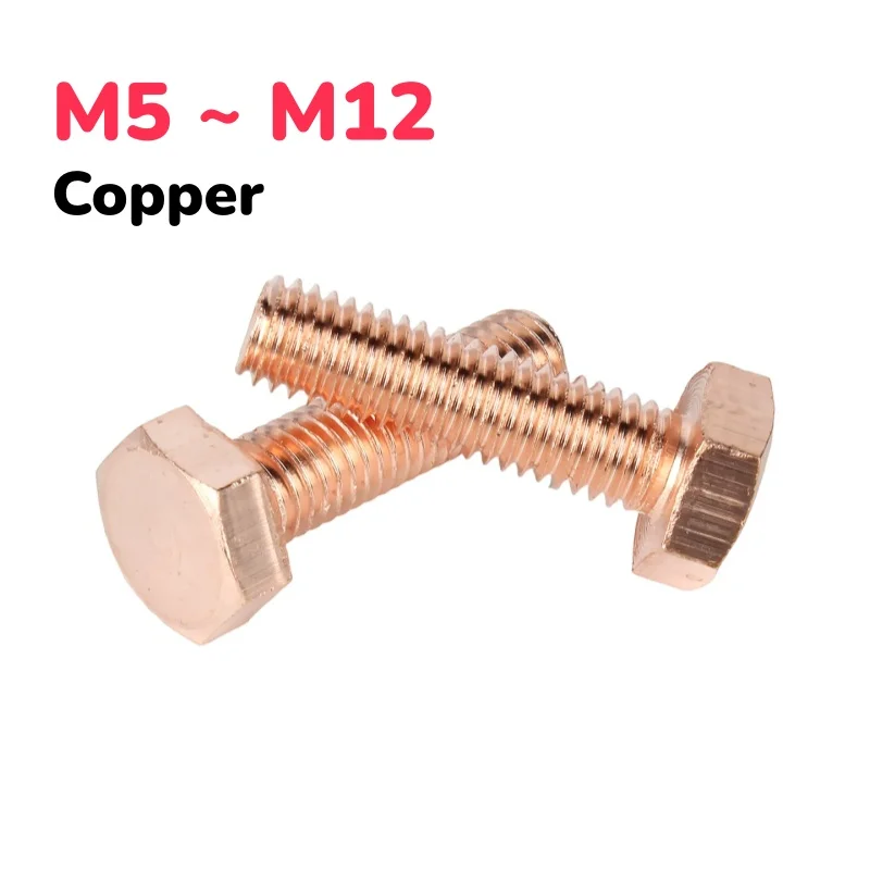 Copper T2 Pure Copper Outer Hexagon Screw M5 M6 M8 M10 M12 Red Copper Hex Electrolytic Conductivity Bolt