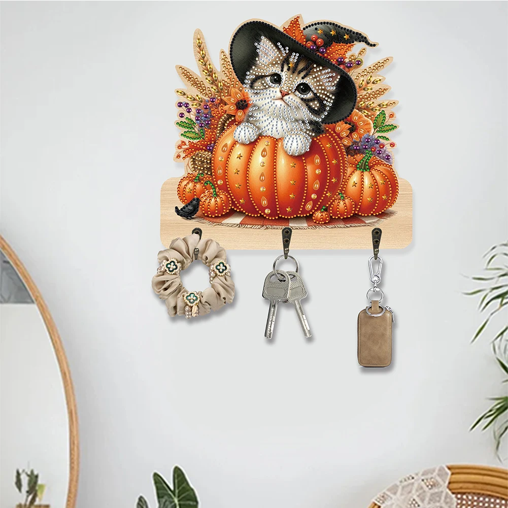 

Wooden Cats Dogs Diamond Art Craft Wall Hooks Elf Rhinestone Painting Coat Hook DIY Diamond Painting Art Hooks for Wall Cabinet