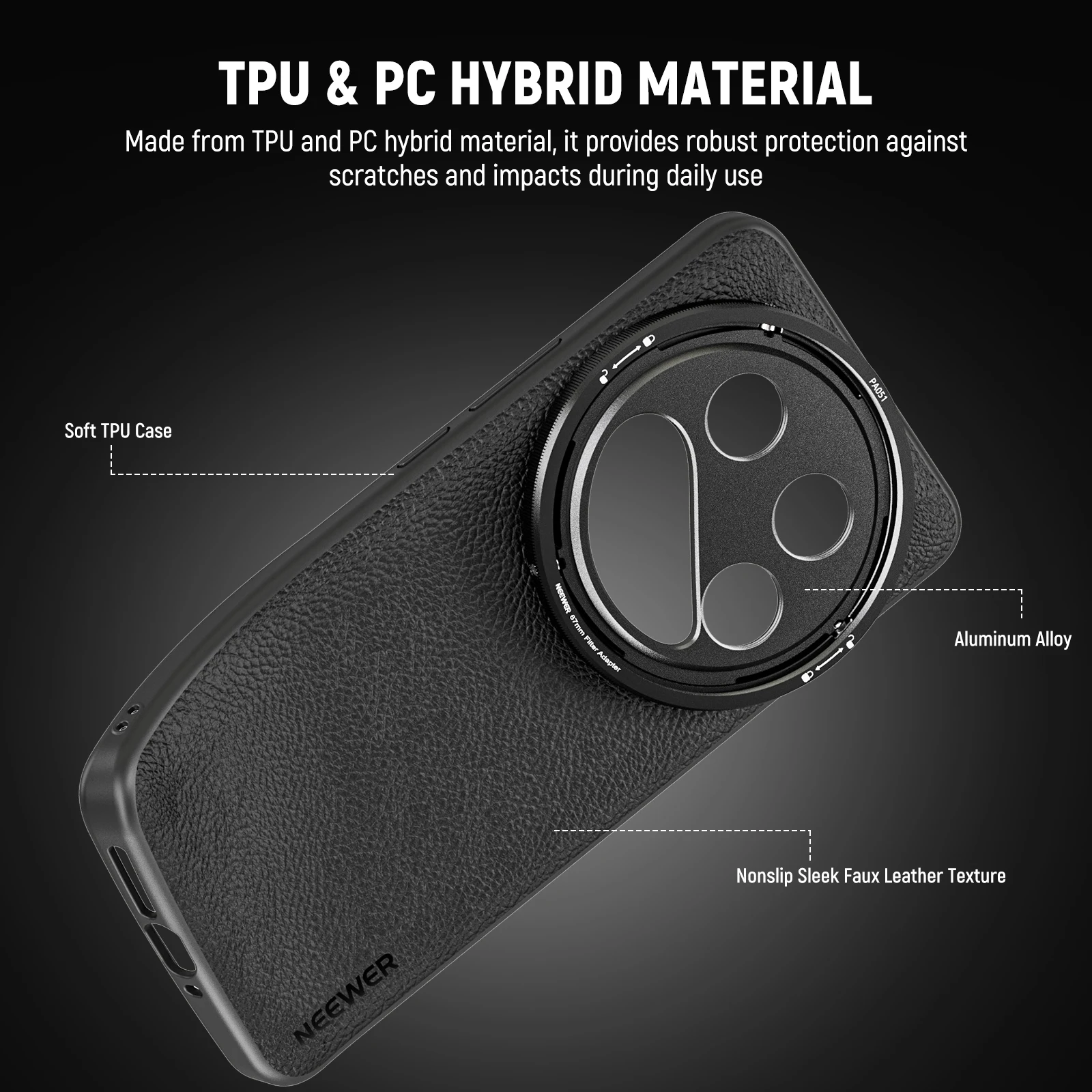 Neewer 14 capa protetora ultra com carregamento sem fio, montagens de lente de 17 mm e adaptador de filtro de 67 mm, TPU + PC para Xiaomi 14 Ultra