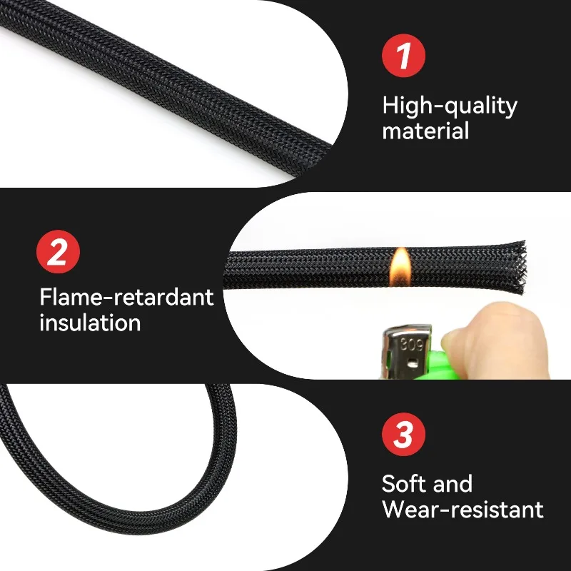 3/5/10M PET Expandable Braided Cable Sleeve 2mm-50mm High Density Insulated Line Protection Wire Wrap Sheath Snake Skin Cables