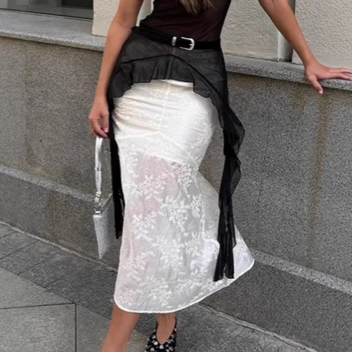 Temperament White Jacquard High-waisted Fishtail Skirt Women's 2026 Autumn New High-end Skirt Women's Clothing