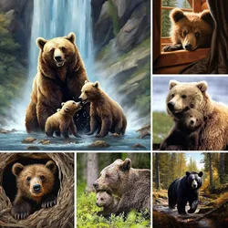 Diamond Painting Mother Bear and Cubs,Full Diamond Mosaic Cross Stitch Kit ,Rhinestone Picture Embroidery Brown Bears, Gifts