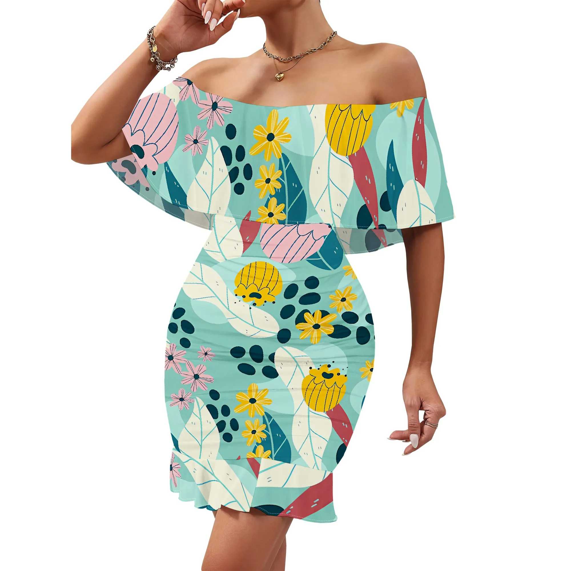 

Women's 2025 Spring/Summer New Customized Casual Loose Swinging Collar Shoulder Printed Flower Strap Dress