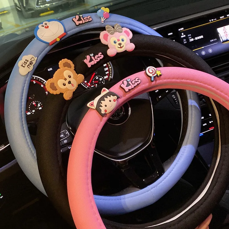 Cute cartoon car steering wheel cover, summer anti slip, breathable, sweat absorbing car handle gloves