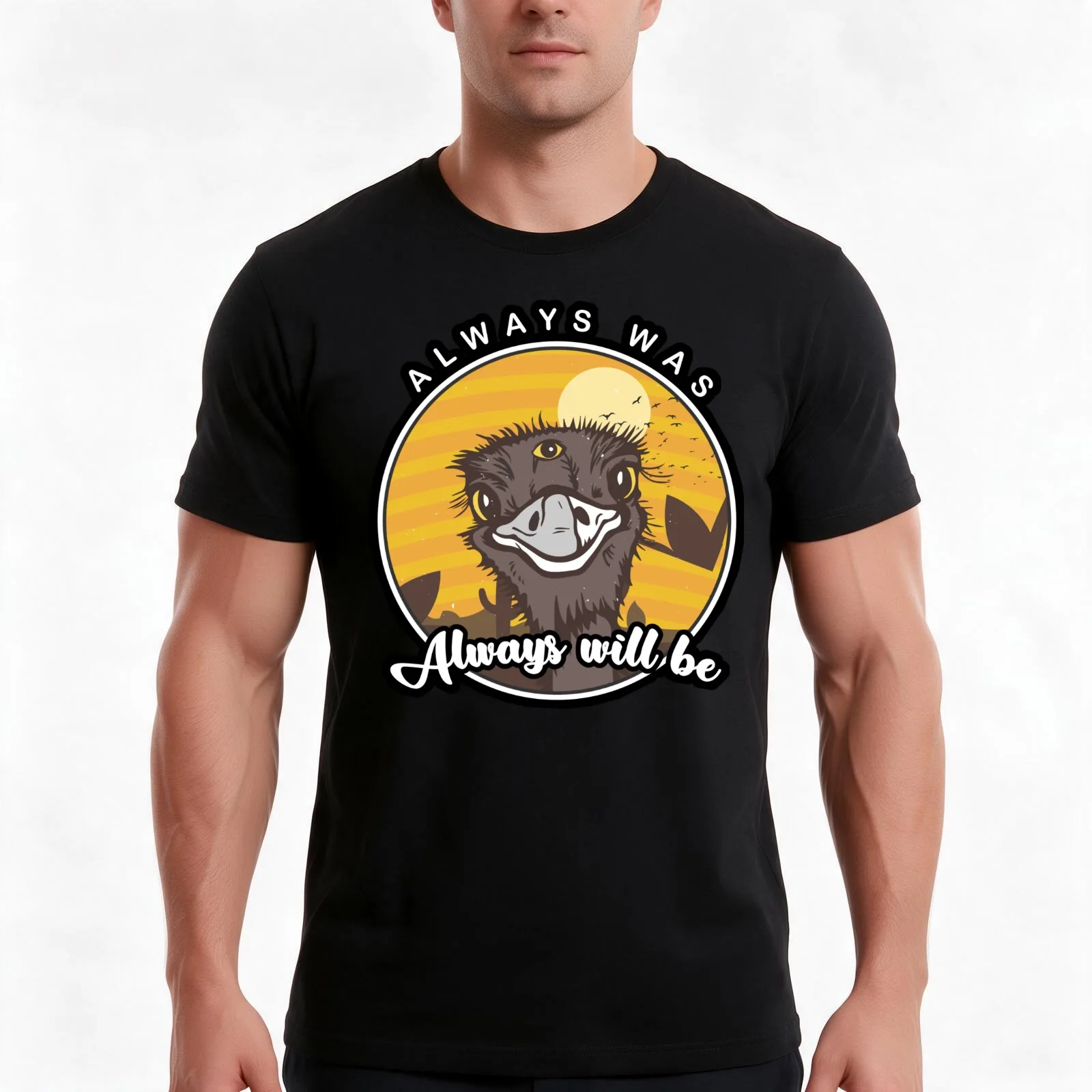 Always was always will be 3 eyed emu T-Shirt, Summer Casual Cotton Tee, Oversized Streetwear Tops, Vintage Graphic Print