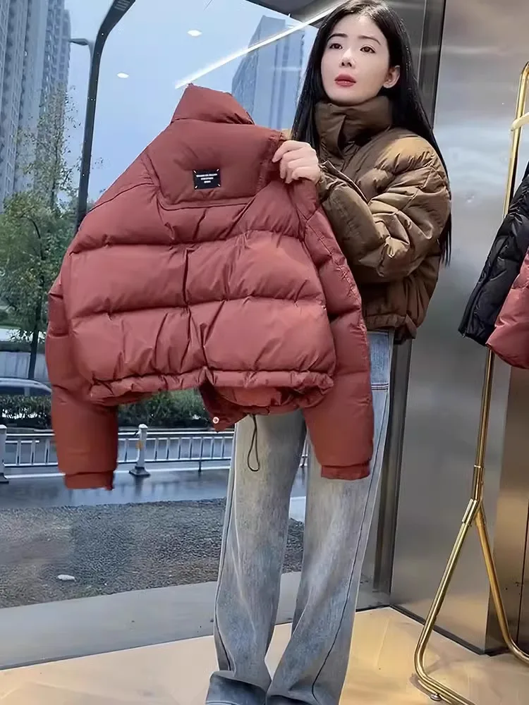 

Women's ort Cotton Jaet Stand Collar Thiened Bread Sle Warm Outerwear Korean Version Loose Fit Long Sve Zipper