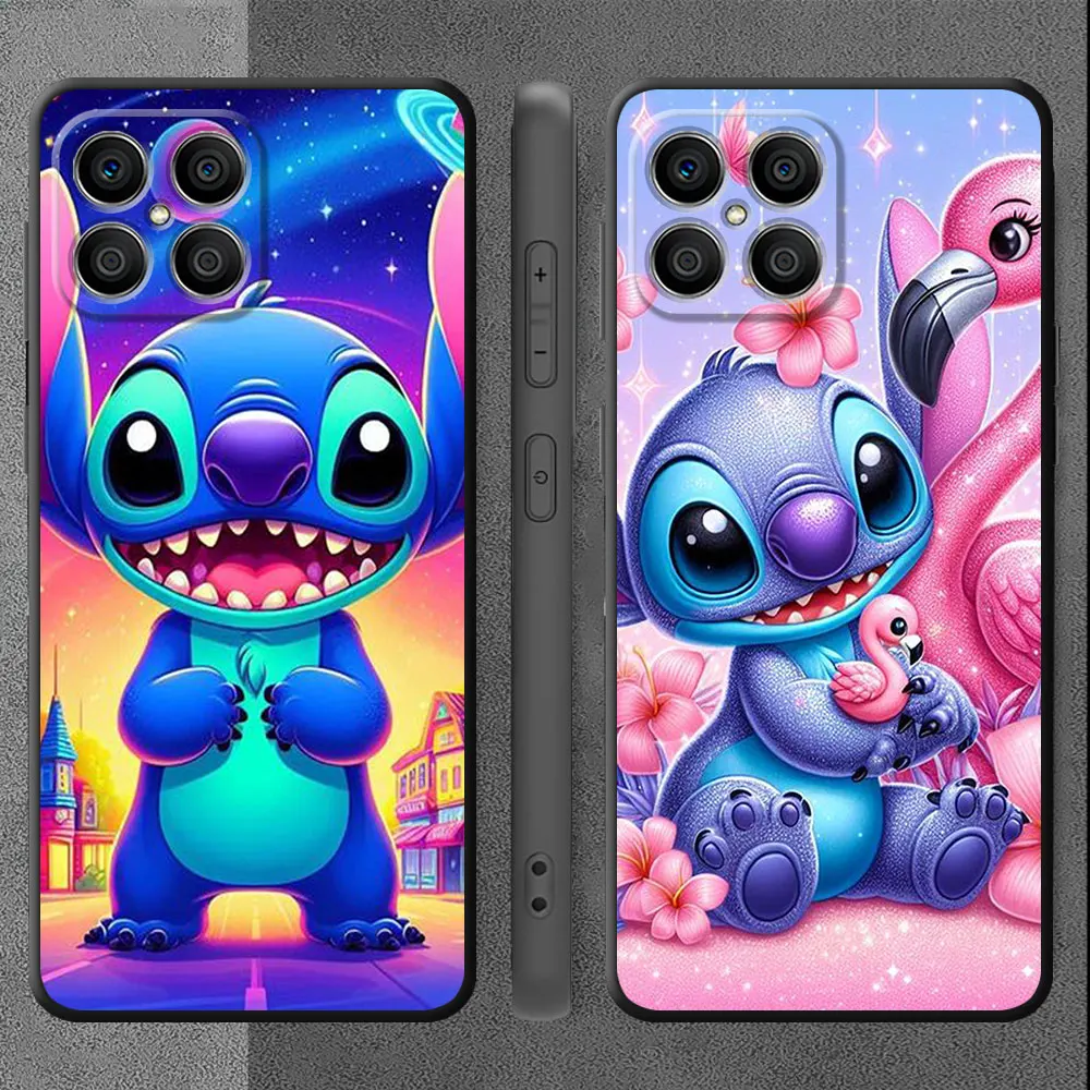 Case For Huawei Honor 90 Lite X8 X8a X9A 70 8X X7 P30 Pro P40 P20 P Smart Z X6 Magic5 Black Phone Cover Cartoon Disney Stitch