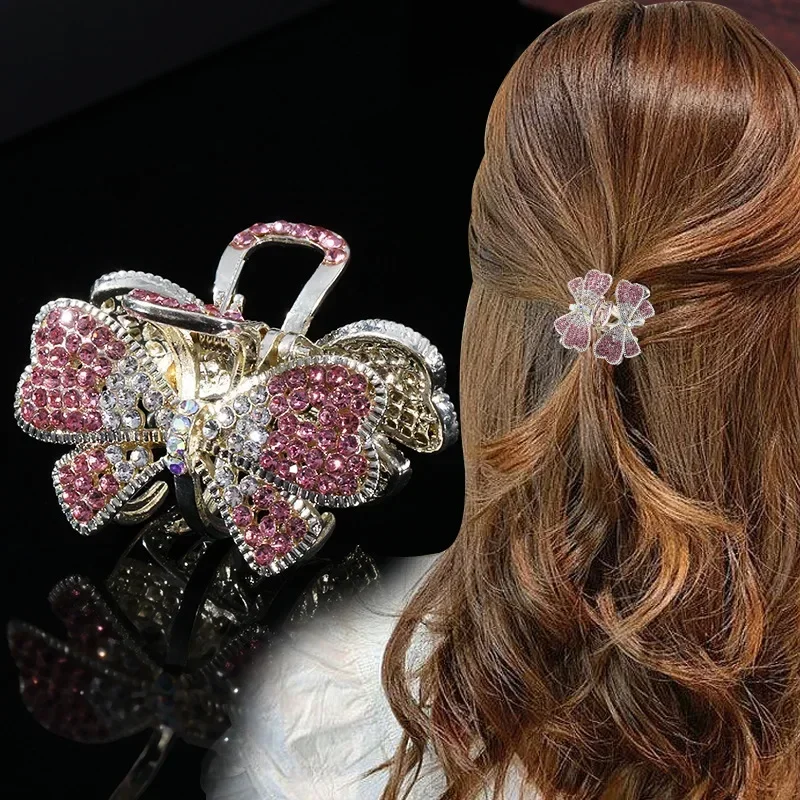 Small Rhinestone Hair Claw Retro Women Girls Diamond Flower Crab Clip Small Size Hairpins Hair Crab Girls Hair Style Accessories