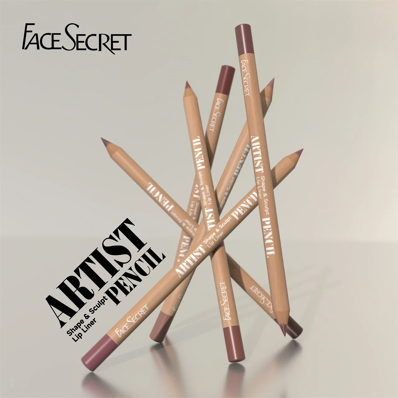 Lápis Face Secret 18 ColorLip Liner, preciso com textura super macia e misturável, fosco e macio