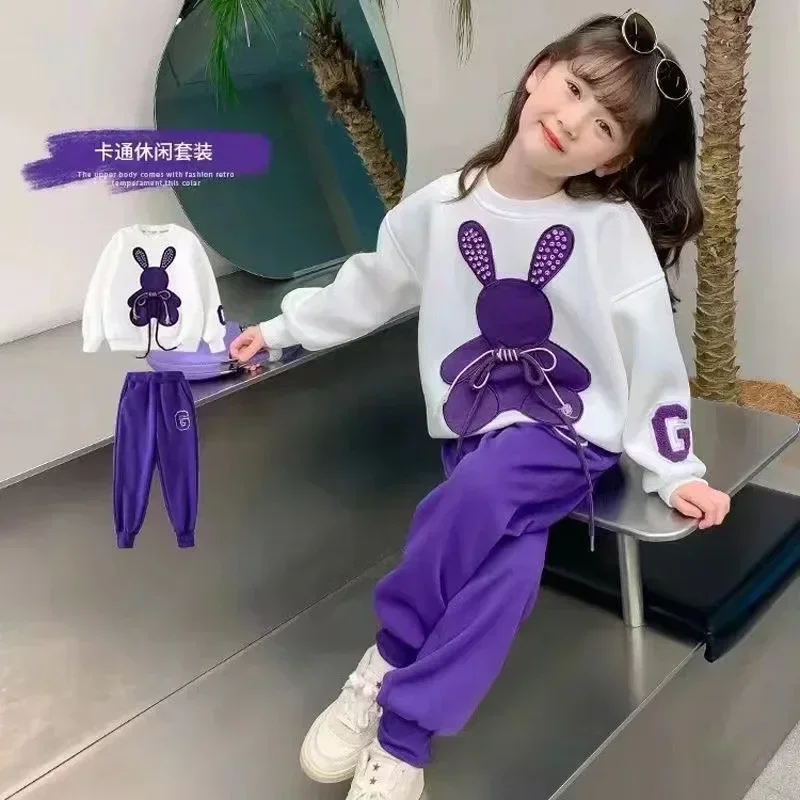 Kids Clothes Girls Autumn Cartoon Rabbit Top & Pants 2 Pieces Set Teenage Girl Letter G Tracksuit Children Boutique Outfit