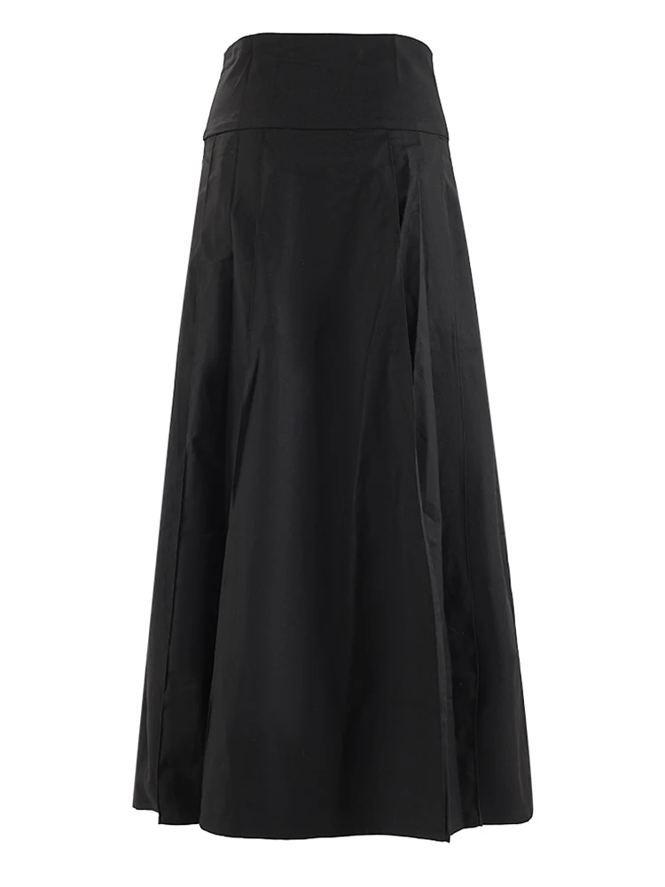 [EAM] High Waist Black Pleated Botton Shaped Elegant Midi Half-body Skirt Women Fashion Tide New Spring Autumn 2024 CPG1936