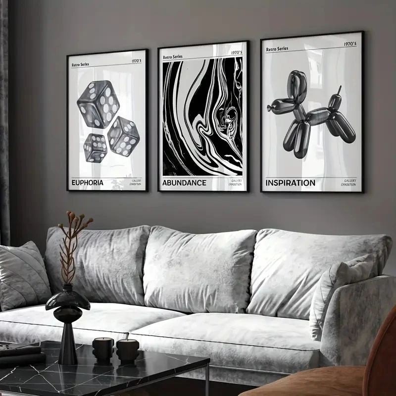 3pcs/Set Modern Mural Elegant Simple Dice Balloon Dog Canvas Print Abstract Halo Gradient Poster Home