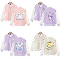 New Kawaii Sanrios Anime Pompompurin Cinnamoroll Kuromi Children Baseball Clothes Autumn Kids Jacket Boys Girls Sportswear Coats