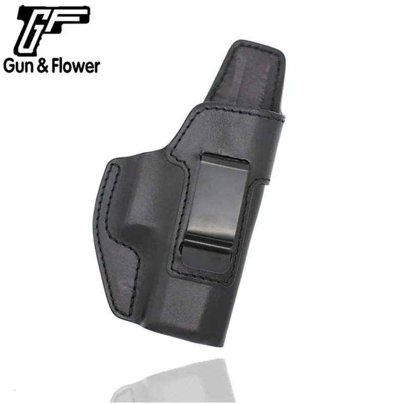 Gun&Flower CZ 75 P10C Pistol Leather Case Holder Metal Clip Inside the Waistband Holster Gun Bag