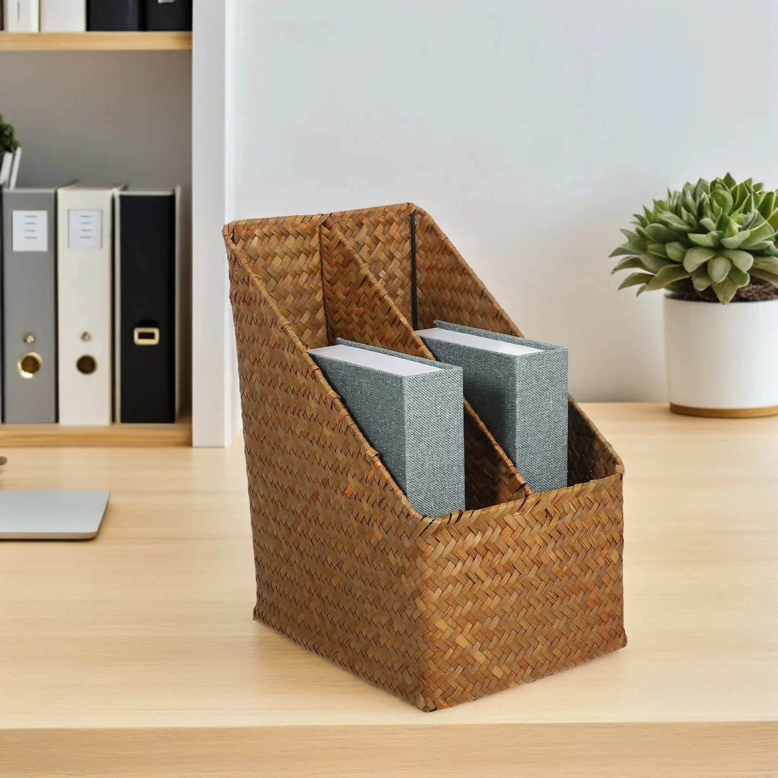 Desktop File Organizer Basket: Dubbel compartiment Rustieke documentopslaghouder voor Office Home Study Desktop Briefpapier