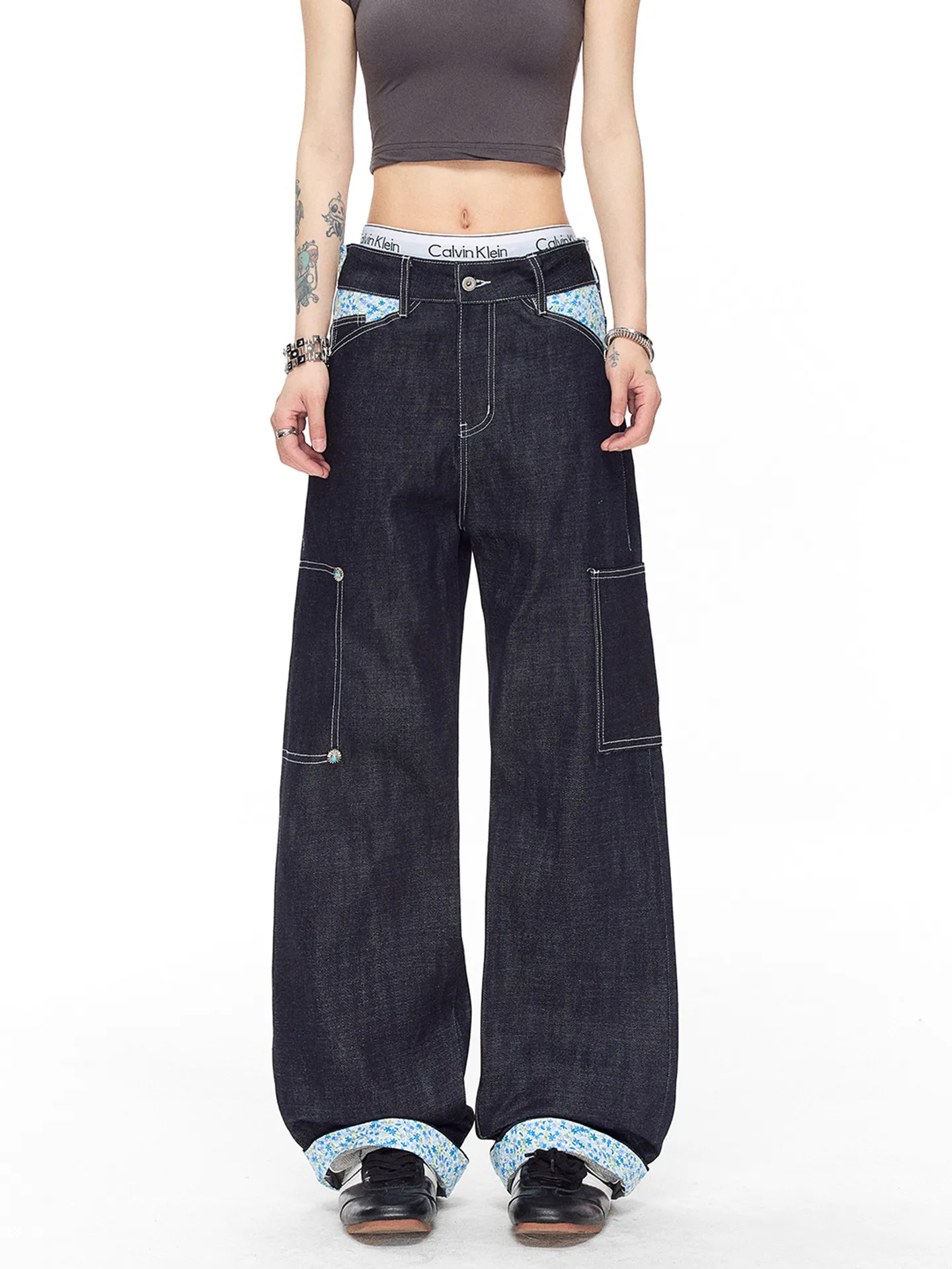 Women Blue Baggy Y2k Cargo Jeans Japanese 2000s Style High Waist Jean Pants Vintage Harajuku Oversize Denim Trousers