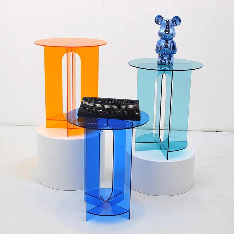 Minimalist Style Home Decoration Transparent Acrylic Side Table Light Luxury Hotel Shopping Mall Lobby Vase Art Exhibition Stand