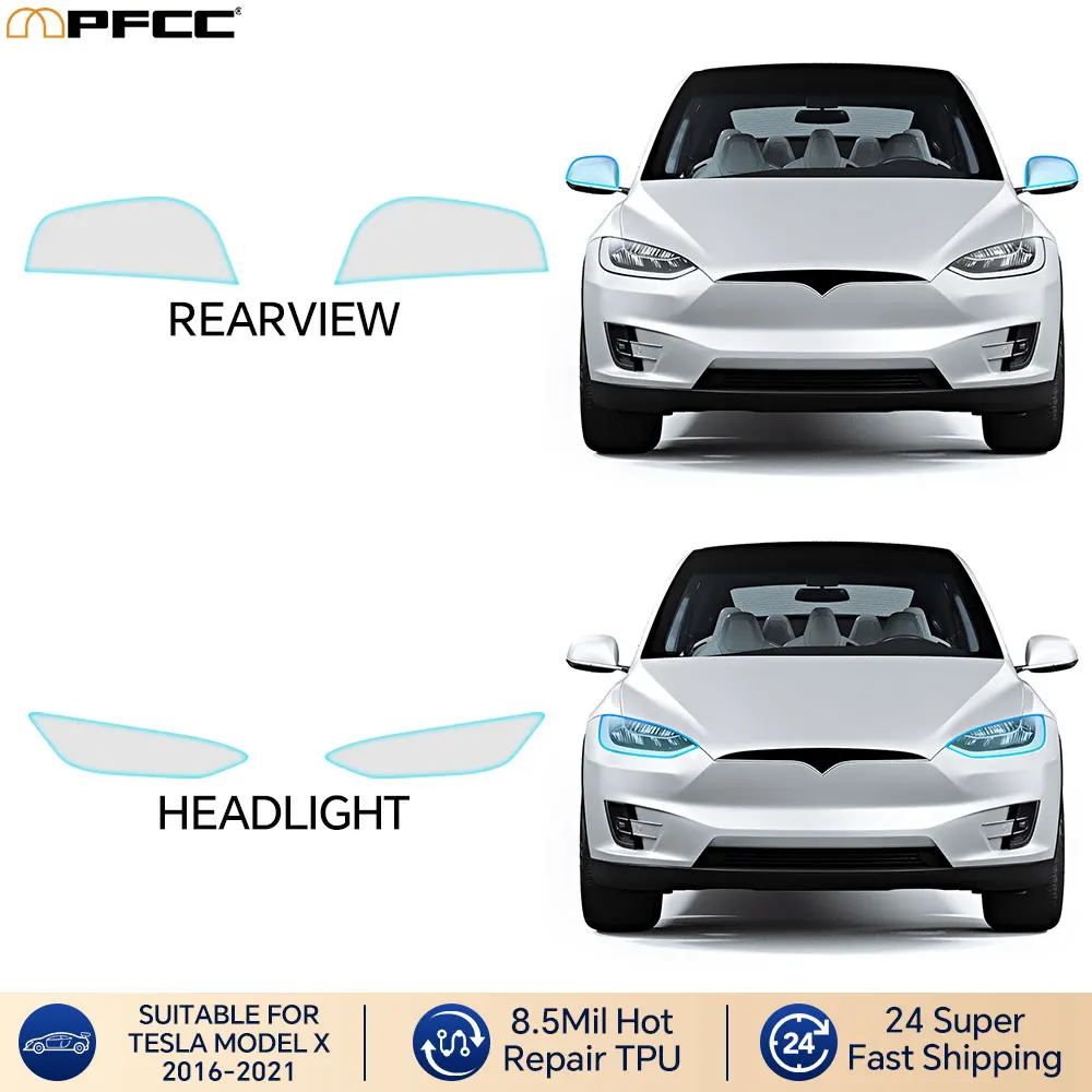 

For Tesla Model X 2016-2021 PFCC Pre Cut Headlight Rearview Protection Film Car Sticker Kit Anti-scratch Protective Accessories