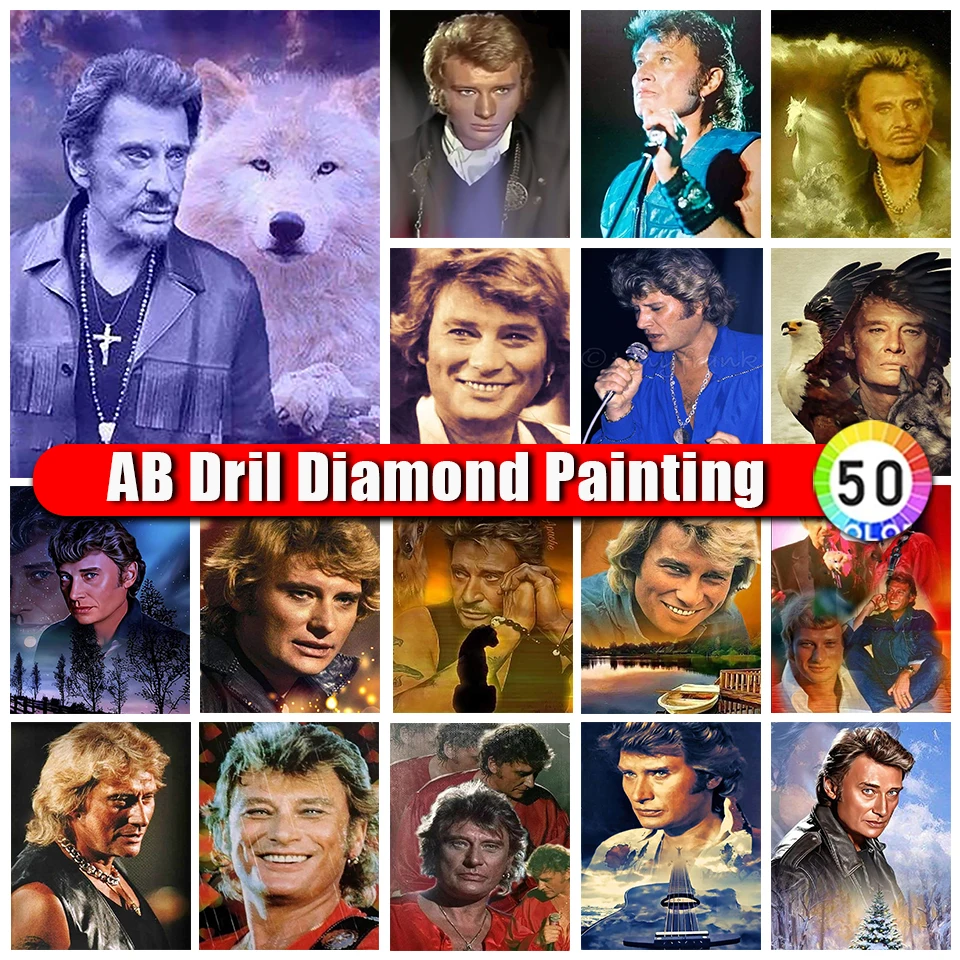 

Zipper Bag AB Diamond Painting Johnny Hallyday 5D diy diamond embroidery portrait square&round sets rhinestone picture New 2023