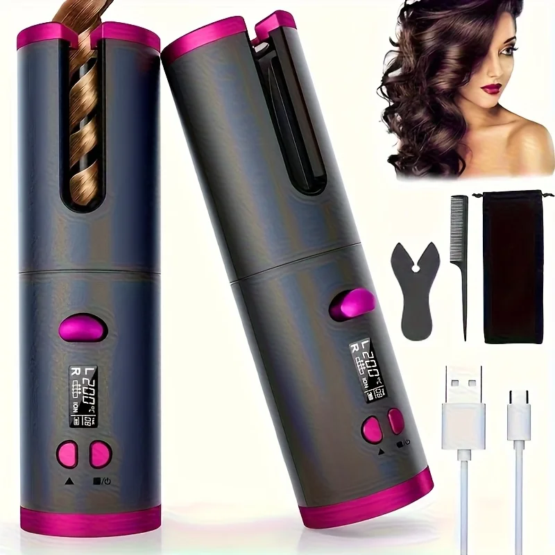 

Rechargeable USB Curling Wand | Wireless, Dual Rotation,5 Temperature Settings for Various Hair Types,Anti-Scald,Wet And Dry Use