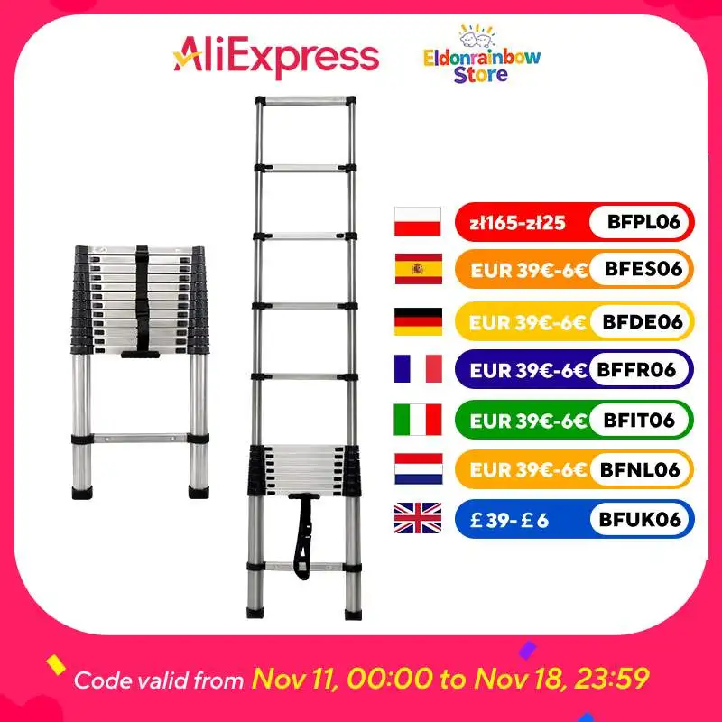 Escalera plegable de extensión telescópica de 3,8 M, techo de acero inoxidable de 12,5 pies, Loft extensible multiusos, carga máxima de 330 libras
