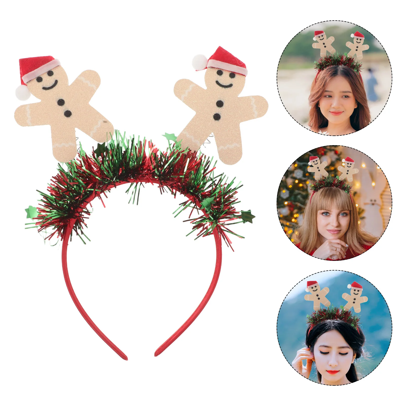 

3Pcs Gingerbread Headwear Cute Xmas Hair Bands for Christmas Parties Photo Booths and Costume Events Holiday Headbands