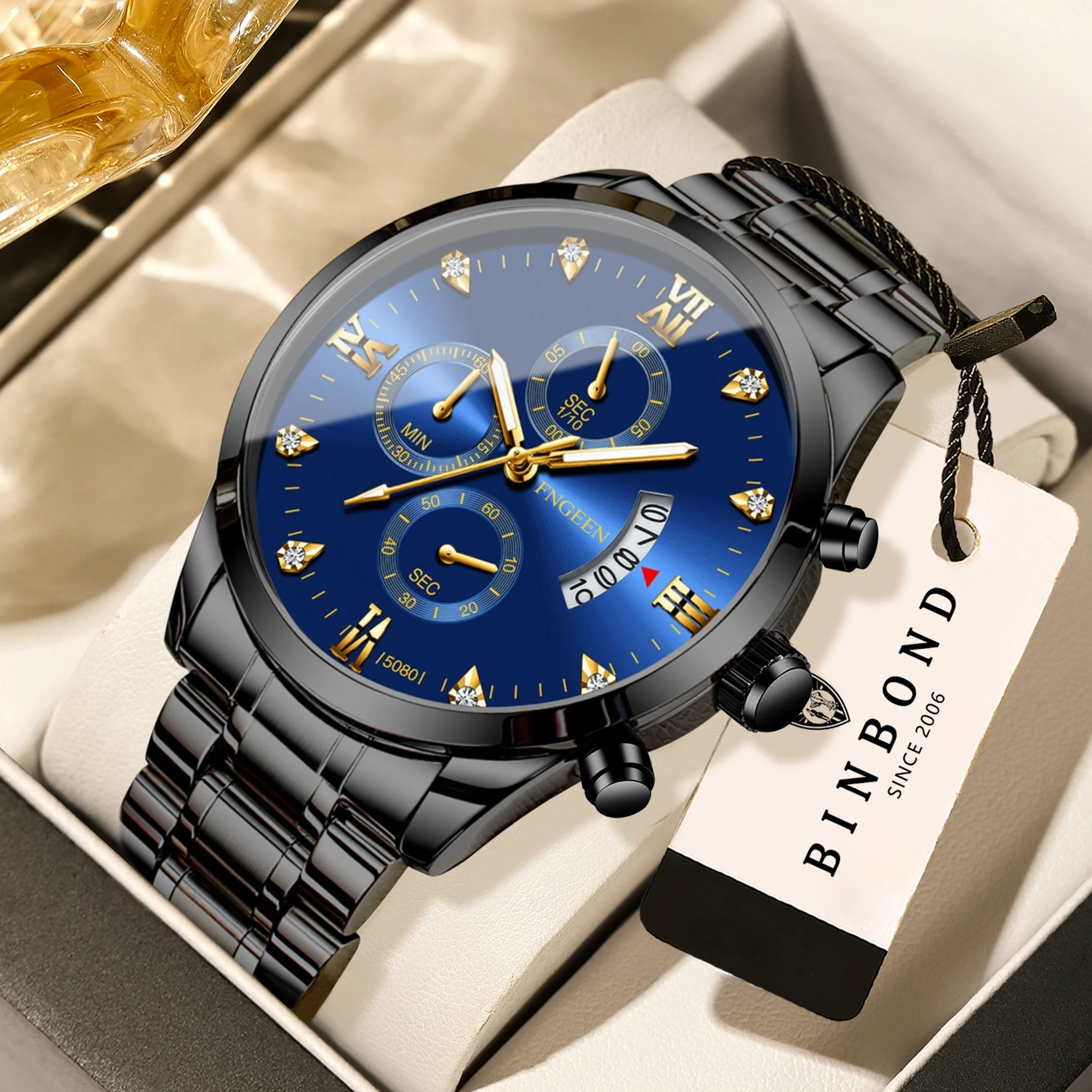 

BINBOND genuine luminous waterproof durable quartz wristwatches for men luxury accurate auto date men's watch casual reloj