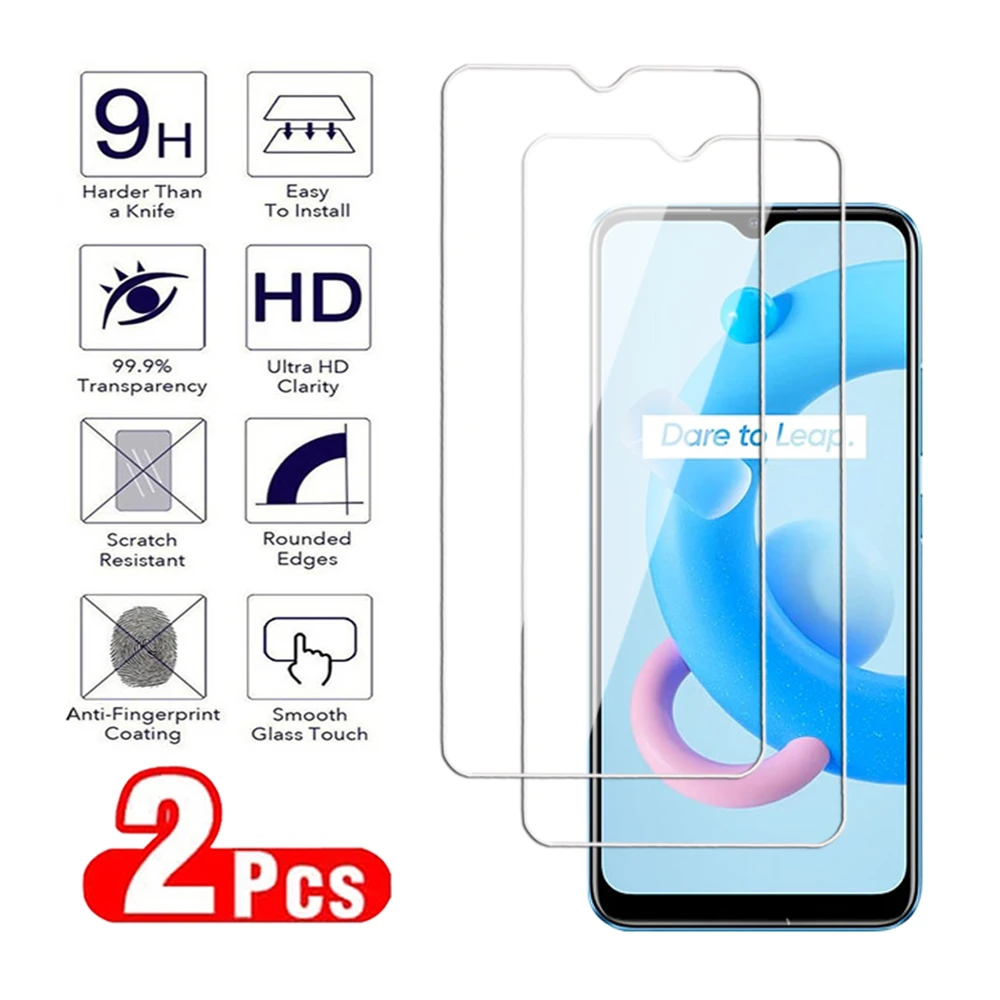 2Pcs 9D Tempered Glass For Realme C20 C21 C25 C30 C31 C33 C35 C51 C53 C55 Screen Protector for Realme C25s C30s Protective Film