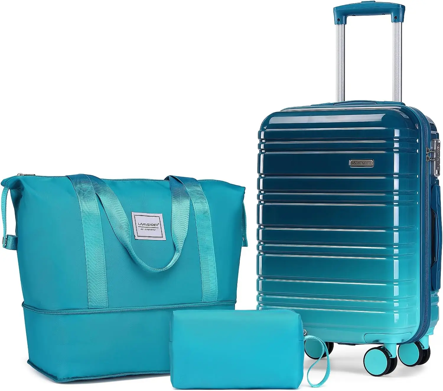 Larvender Bagage Sets 3 Stuk, 20 Inch Handbagage 22X14X9 Luchtvaartmaatschappij Goedgekeurd Hardside Pc + Abs Koffer Set Met Spinner