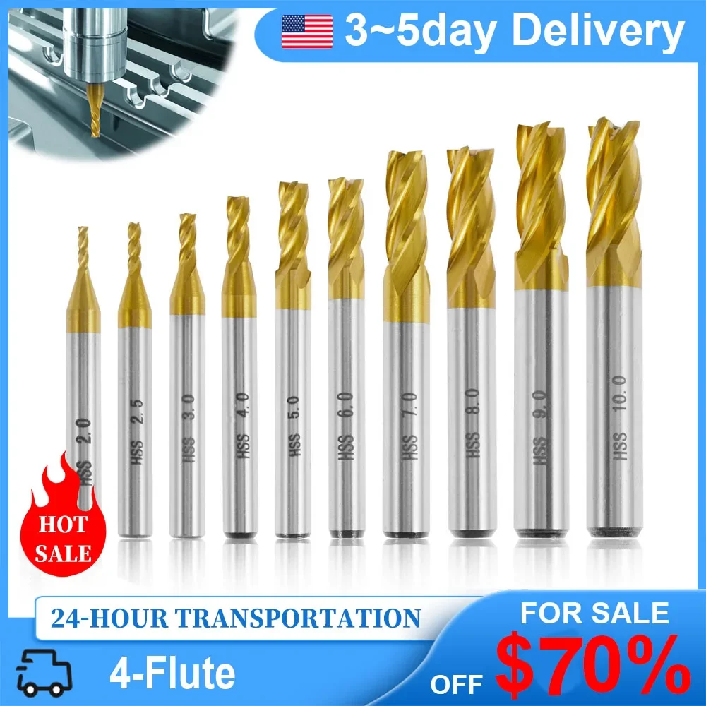 4-Flute Titanium Coat End Mill Bits High Speed Steel Straight Shank Drill Bits Cutter Sturdy Milling Drill Bit Spiral