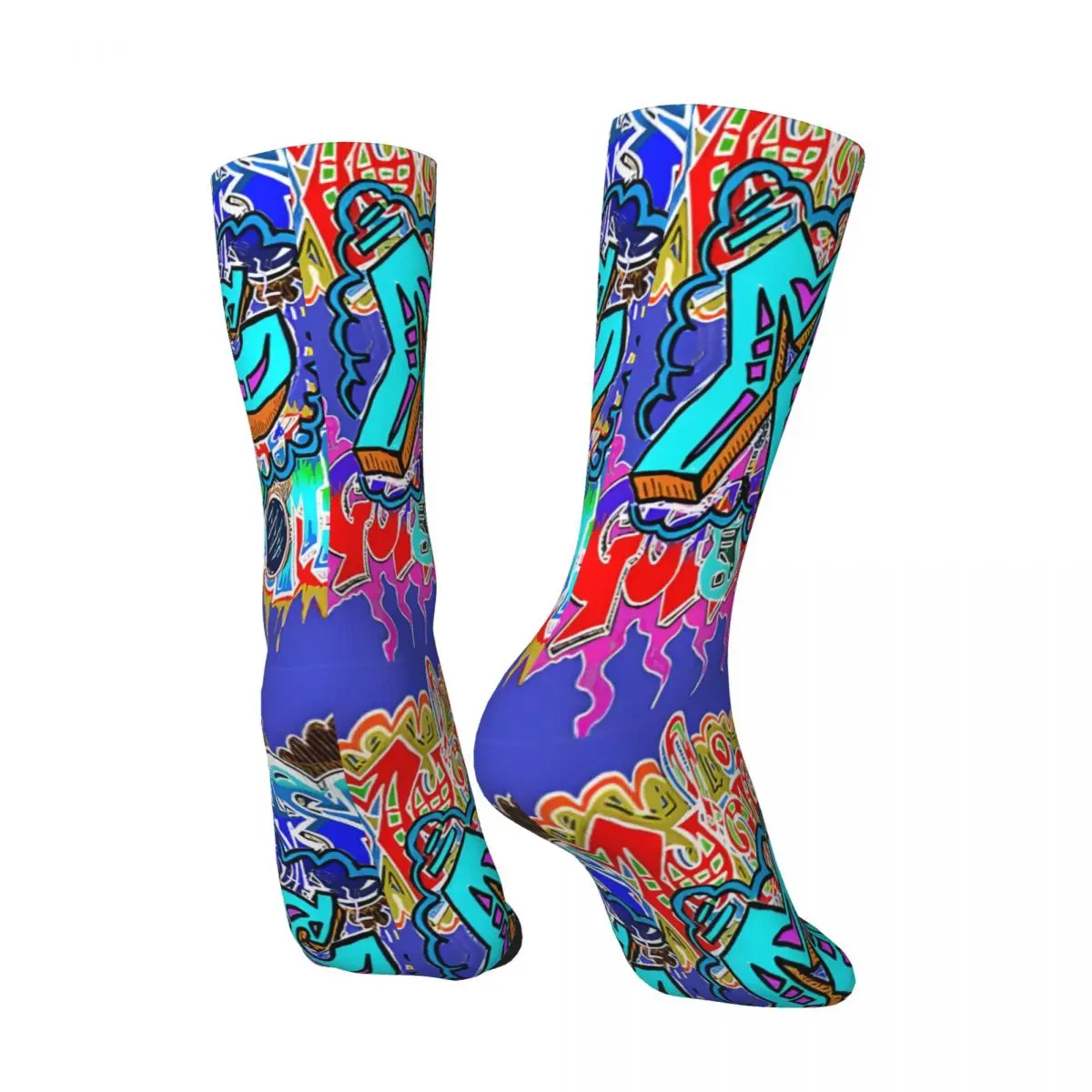 Crazy compression Graffiti Music Blue Bass Drums 77 Sock for Men Harajuku Quality Pattern Crew Sock Casual