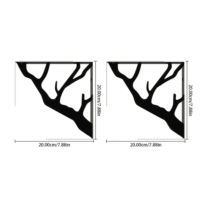 4pcs Tree Branch-Shaped Metal Shelf Brackets L-Shape Metal Support Wall-Mounted Installation (Requires Drilling) Home Decorative