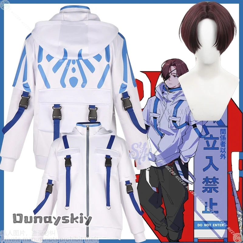 عارضة شينغو ناتوري تاكيرو كونغو شيو كيريشيما تأثيري قواطع الرياح أنيمي زي هوديي الأزرق الأبيض الشرير Y2k دعوى هالوين