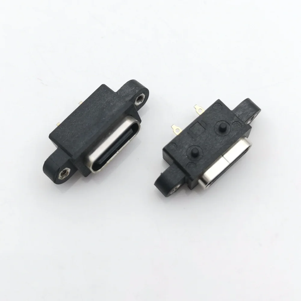 Conector de carga USB tipo C de 2 pines, conector hembra de carga rápida, impermeable, vertical, con orificio de tornillo, 1 piezas