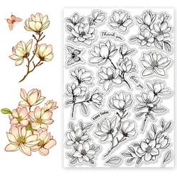1pc Magnolia Flower Clear Stamps Plants Transparent Silicone Stamps for Crafting Card Album Decoration Embossed Paper Crafts