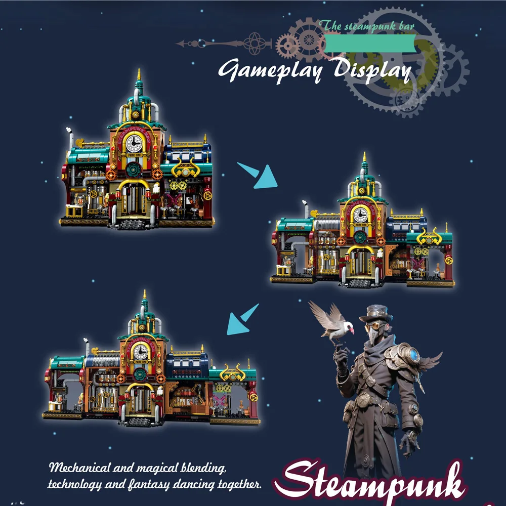 

Idea Cyber Street View Steam Punk Architectures Building Bricks Steampunk Bar Mini Block Model Toys Collection For Kids Gifts