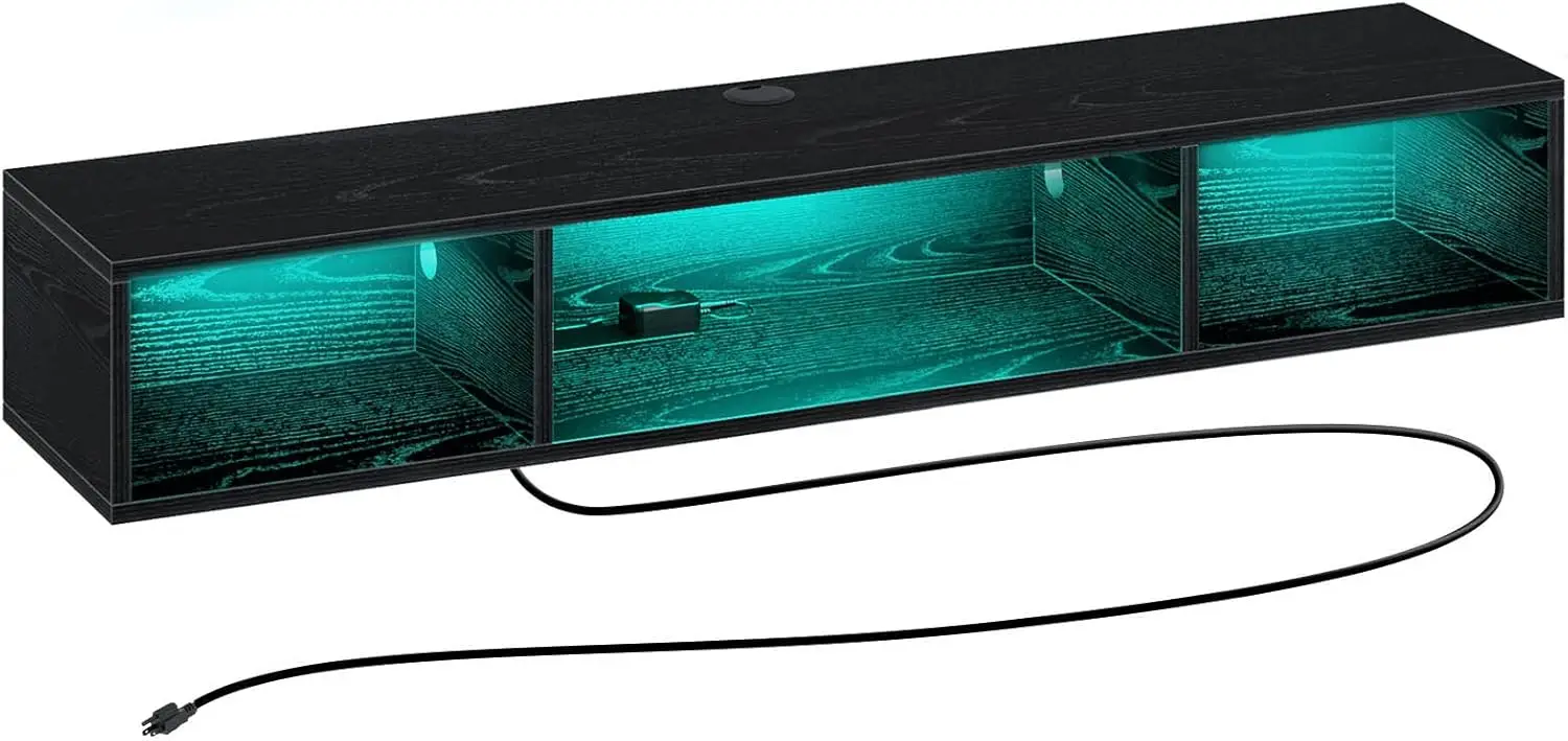 

TV Stand with Power Outlet, Floating TV Stand with RGB Lights, 47.2" Wall Mounted TV Shelf, Black Media Console